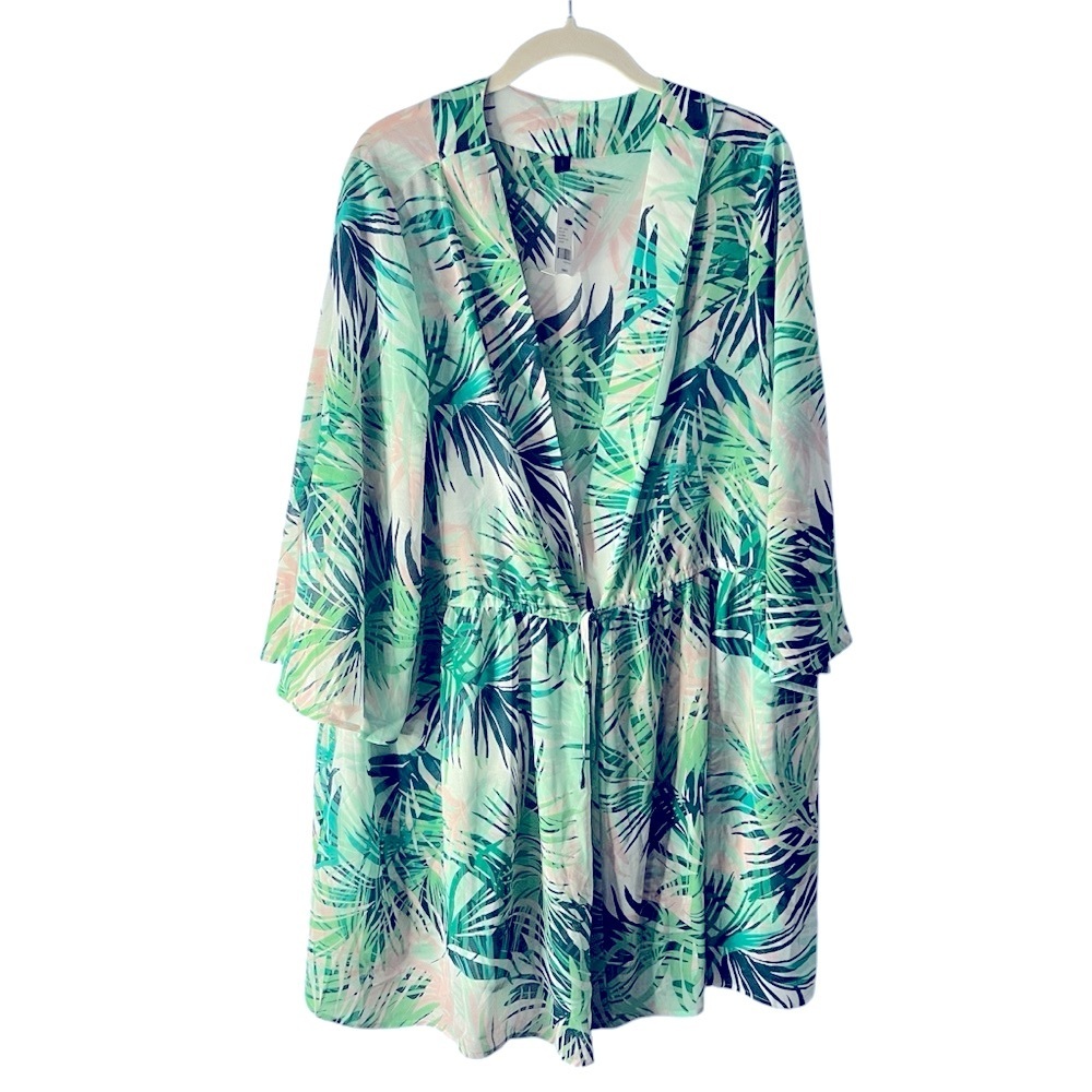 Lane Bryant Kimono Tropical Open Front Adjustable Waist Vacation Swim Cover Up